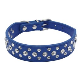haoyueer Bling Rhinestone PU Leather Crystal Diamond Pet Dog Cat Puppy Collar S M L XL (XL, Dark Blue)