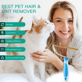 ORIA Pet Hair Remover for Couch, Pet Hair Scraper for Carpet, Reusable Multi Fabric Edge and Carpet Scraper, Anti-Slip Dog and Cat Hair Remover Tool for Coat, Car Seat, Pet Beds, 2 Pack, Blue