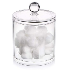Hipiwe Cotton Ball and Swab Organizer with Lid Apothecary Acrylic Jar Makeup Qtip Organizer Bathroom Storage Canister Jar for Cotton Rounds Pads Q-tips Holder