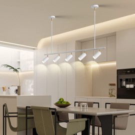 YongMing CL 5-Light Chandelier Track Light, Modern White Gold Track Light Fixture Adjustable Industrial Ceiling Spot Lighting for Kitchen Island Living Dining Room Bedroom Closet Barr