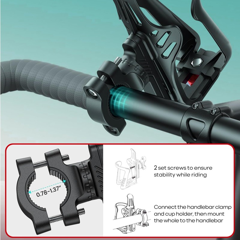 Bike Water Bottle Holder (for Handlebar & Frame), Motorcycle Cup