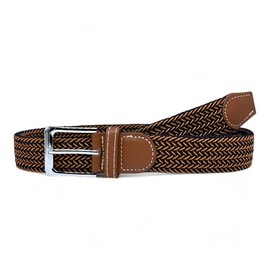 SEGMENTES Two Tone Elastic Braided Belt for Men and Women with Square Buckle and Brown Detail, Length 100 to 135 cm, Woven Fabric Belt Extendable Unisex, Black Orange