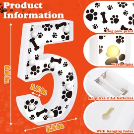 Liengoron Dog Paw Light up Numbers 8.5in Birthday Party Decoration Dog Paw Print Light up Sign Puppy Themed Parties Supplies for Party Decoration Number 5