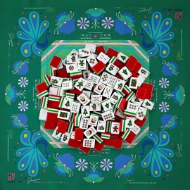 Christmas American Mahjong Set 160PCS 32mm Acrylic Red Back Tiles With Green Blue Peacock Mat Holiday Gift 4-Player GameColor: 30mm Christmas Red Mahjong Tiles