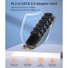 M.2 to SATA3.0 Adapter Card, 6Gbps High Speed ASM1166 M.2 to SATA3.0 Adapter, Support 6 SATA Devices for Thunderbolt Expansion, for OS X, for Windows, for Linux