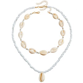 Generisch Pack of 2 Shell Necklaces, Women's Shell Jewellery, Women's Natural Shell Choker Necklaces, Bracelet Jewellery Set, Boho Shell Necklace, Shell Chain, Natural Shell Choker Necklace, sleeve
