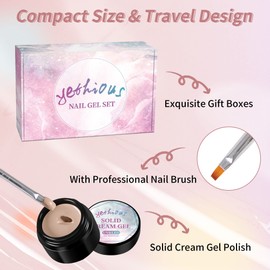 yethious Nude Solid Gel Nail Polish Set, 6 Colors Pink Pudding Cream Gel Nail Polish with Brush Soak Off LED Nail Art Kit Salon DIY Home