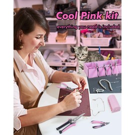 Toolour Jewelry Pliers Set Jewelry Making Tools, Mini Jeweler Pliers with Beading Wire Kit, Pink Craft Pliers for Jewelry Making Supplies DIY Hobby Repair