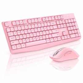 Wireless Keyboard and Mouse Combo, 2.4G Full Size Ergonomic Keyboard with Numpad, 1400 DPI Precise Tracking Mouse, Lag-Free USB Receiver, 6-Month Battery Life for PC Laptop Desktop Windows Mac (Pink)