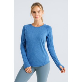 4-Pack: Womens Long Sleeve Athletic Tops with Thumb Holes – Dry Fit Active Crewneck Workout Tees (Set 4, Large)