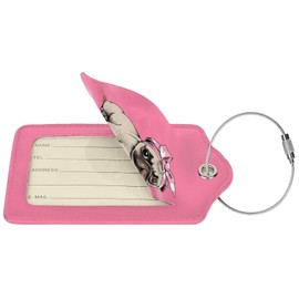 Buyidec 2 Pack Girl Pink Pug Dog Luggage Tags for Suitcases, Leather Baggage Tag with LoopName Id Card Cover Travel Bag Labels Set for Women Men Boys Girls Kids