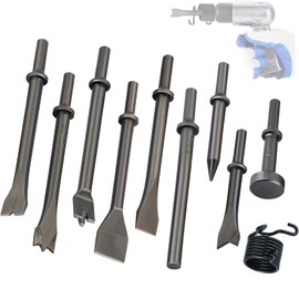 weyleity 10PCS Air Hammer Chisel Set | 0.401" Shank Pneumatic Air Hammer Chisel Bits with 1 Spring, Air Hammer Punch Chipping Bits Set for Concrete, Stone, Tile, Rust Removal, Demolition