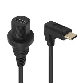 MysRuida USB 3.1 Type C Flush Mount, 1ft Up Down Angle USB C Male to USB C Female Dashboard Panel Extension Adapter Extender Cable for Car Truck Boat Motorcycle