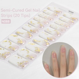 YUANLIFE EN11 (N088, 20 stickers per piece) Gel Nail Seal, Hand Use, Semi-Hardened Nail Stick, French Gel Nail, Long Lasting, Odorless, Short Nails, Office Nails, Nail Clips, Easy, Glitter, Cute