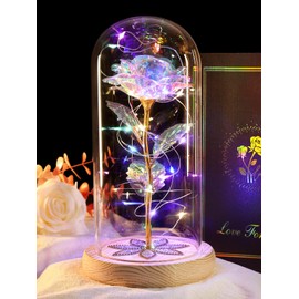 Beferr Gifts for Women Mom Birthday Gifts Galaxy Rose Eternal Colorful Rainbow Flower Gifts Light Up Rose in Glass Dome Mothers Day Rose Gifts for Grandma Daughter Wife Sister Friends