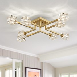 XINGQI Modern Ceiling Light 8 Lights Gold Sputnik Chandeliers Industry Semi Flush Mount Ceiling Light Fixture, Mid Century for Dining Room, Farmhouse Kitchen, Bedroom, Office