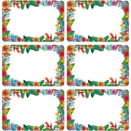 Lucleag 180 PCS Tropical Name Tags Stickers, Summer Tropical Name Stickers Palm Leaf Flower Name Labels Sticker for Classroom Office Cubby Locker Clothes Hawaii Aloha Luau Party, 2x3 inch