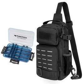 THKFISH Fishing Bag with Boxes, Waterproof Fishing Bag with 1 Box, Fishing Backpack for Fishing, Shoulder Bag, Fishing Backpack with Boxes for Fishing Tackle, black, Modern