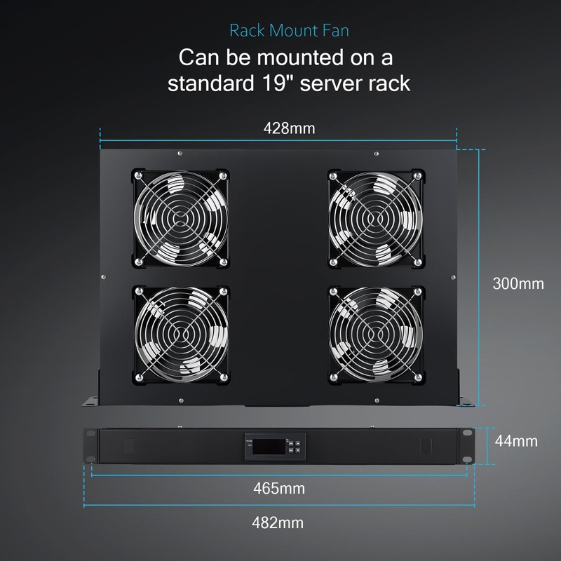 Rack Mount Fan 1U Network 19”Racks with Digital Display Screen