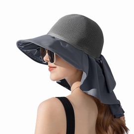 LeafIn 8210 Women's Sun Protection Hat, Sun Protection Hat, UV Protection Hat, Wide Brim Hat, Chin Strap, UV Protection, Mesh, Breathable, Summer, Sun Protection, gray, Free size