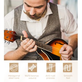 Vangoa Cuerdas de mandolina, 90/10 bronce sellado al aspiradora para mandolina de 8 cuerdas, ligero, 10-35