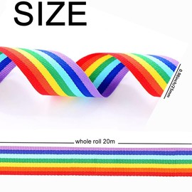 20M Rainbow Ribbon, 25mm Wide Pride Ribbon, Double Sided Grosgrain Strip Roll for Pride Parade Crafts Gift Wrapping Birthday Festival Decoration