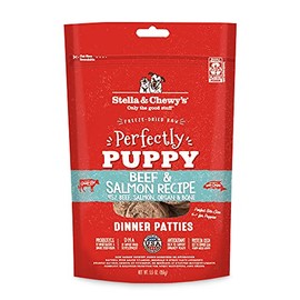 Stella & Chewyâs Freeze Dried Raw Dinner Patties â Crafted for Puppies â Grain Free, Protein Rich Perfectly Puppy Beef & Salmon Recipe â 5.5 oz