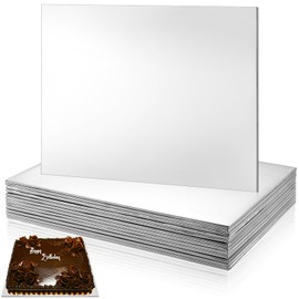 Jingmore 12 Pcs Half Sheet Rectangle Cake Drum Board Greaseproof Rectangle Cake Boards 1/4 Inch Thick Foil Corrugated Plate Drum Base for Desserts Display(14 x 19 Inch,Silver)