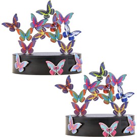 Magnetic Desktop Sculpture (Butterflies) | Mini Magnetic Art Decoration for Desktop | Fun Stress Relief Office Gift Ornaments - Color: Set of 2