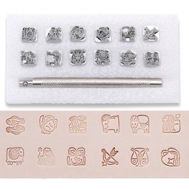 12Pcs Astrological Leather Stamping Tools, Fyrcomft Star Sign Leather Stamping kit for DIY Craft Belts Wallets(12 Patterns+1 Handle)