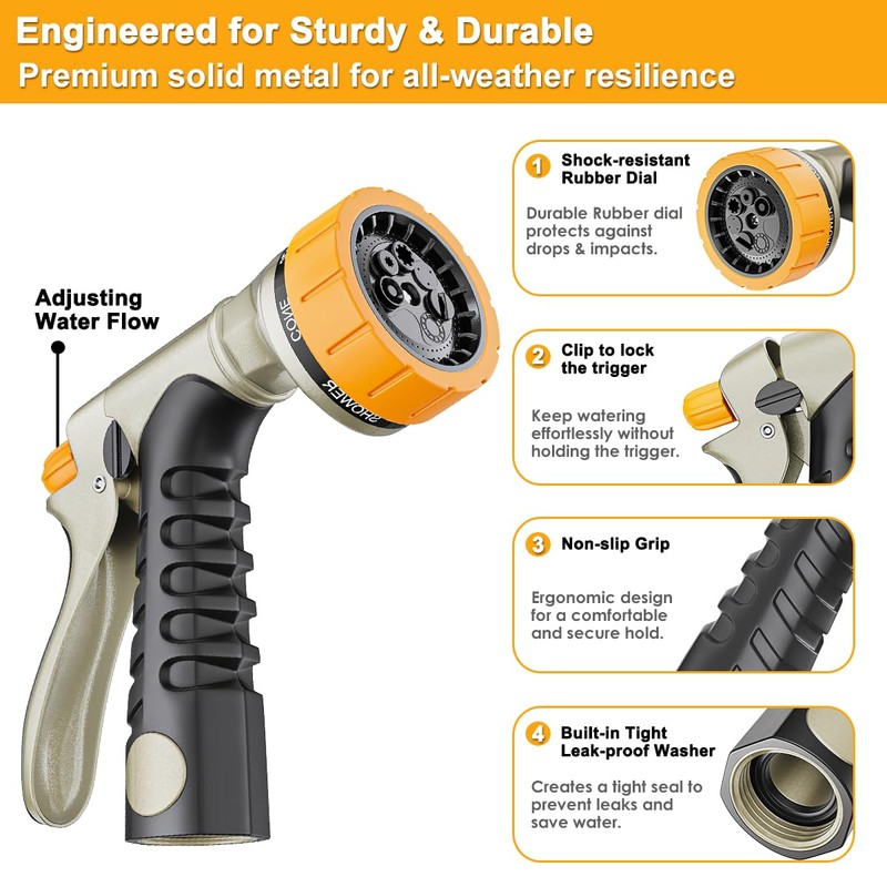 FANHAO Metal Garden Hose Nozzle Heavy Duty, Rear Trigger Water
