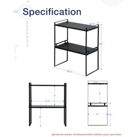 Nxconsu 2Pack Cabinet Shelves Stackable Organizer Rack Riser for Kitchen Cabinet Pantry Cupboard Counter Countertop Home Organization Storage Space Saver Heavy Duty Metal Nonslip Black Tall