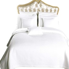 Royal Hotel Bedding Twin Extra Long Size Coverlet 2pc Set, Luxury Microfiber Checkered Quilted, Twin XL Bedspread Cover, White