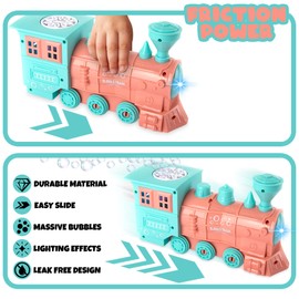 ArtCreativity Bubble Blowing Toy Train with Lights, Includes 2 Bottles Bubble Solution, Friction Powered LED Toy Train for Boys & Girls, Bubble Blower Machine Outdoor Activity, Birthday Gift for Kids