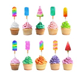 Ice Cream Cupcake Toppers – 10 PCS Colorful Summer Treat Picks for Kids Birthday Party, Baby Shower, Summer Theme Decorations