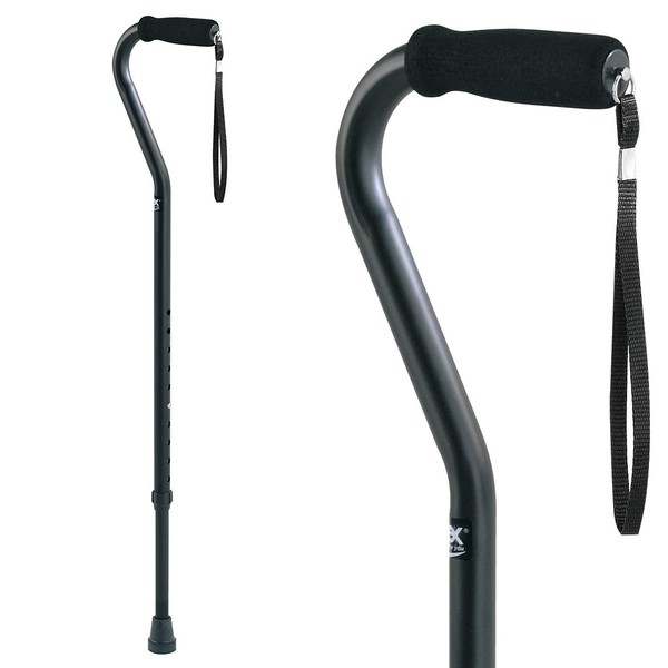 Carex Offset Designer Walking Cane, Height Adjustable Cane with Wrist Strap, Latex Free Soft Cushion Handle, Supports 250lbs, Black