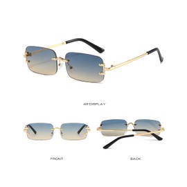 QVKUUT Retro Rectangular Sunglasses Frameless Sunglasses Frameless Sunglasses Fashion Glasses for Men and Women, Green gradient yellow