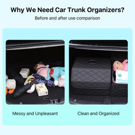 SOOPII Car Organizers and Storage,Car Trunk organizer for SUV, Leather Foldable Box with Lid, Collapsible Cargo Bins & Tool Accessory Containers (15 Inch Covered)
