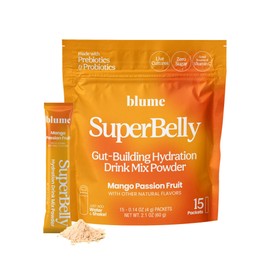 Blume SuperBelly Gut Health and On-The-Go Hydration Packets, Sugar-Free, with Prebiotics, Probiotics, Apple Cider Vinegar, Vitamin C, and Electrolytes, Mango Passion Fruit, 15 Sticks