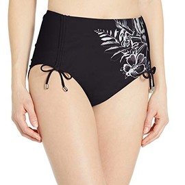 24th & Ocean Traje de baño de Cintura Alta para Mujer, Talla Grande, con Lazo Lateral, Cintura Alta, Negro//Conga Beat, XXL