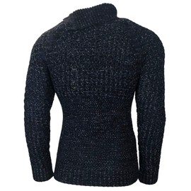Rusty Neal - Men's High Collar Boutonner A Pullover Winter Antiques Knitting Chunky Knit Large Button 13338, blue