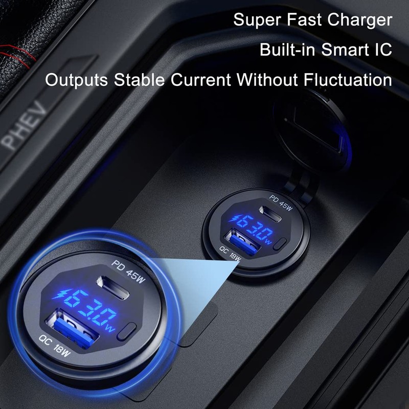 GOBGOD USB C Car Charger Socket 12V/24V USB Outlet, 45W