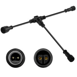 WOOLZ 9.8FT Outdoor Extenstion Cord with 2 Core 2 pin Black Plastics IP65 T Shape Tee Connctor for Extend Outdoor Landscape Lights,UL