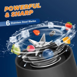 Portable Blender, Personal Size Blender for Shakes and Smoothies with 6 Ultra Sharp Blades, Mini Blender USB Rechargeable Magnetic for Travel/Picnic/Office/Gym(Black)
