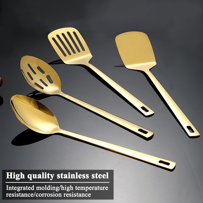 Homquen Gold Kitchen Utensils Set 4pcs, Titanium Gold Plating Stainless