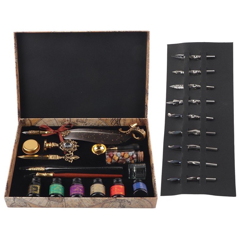 Feather Pen Set European Style British Retro Lacquer Stamp Dipped