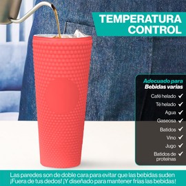 ONDA SHOP | Vaso-Termo Para Bebidas | Con Diseño de Tachuelas | Con Capacidad de 700ml Para Disfrutar de Tu Bebida Favorita | Color Rojo