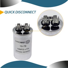 Capacimax Motor Run Capacitor Round 370 Volt VAC 10MFD+5 10uf for Air Conditioner