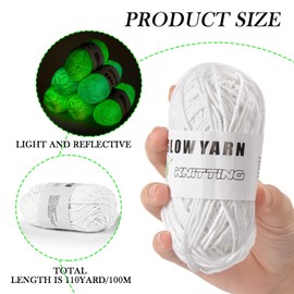 AUAUY Luminous Hand Knitting Yarn, Pack of 2 Knitting Yarn in the Dark, 50 g DIY Fabric Polyester Hand Knitting Yarn, Scarf, Cardigan, Knitting & Crochet Yarn for Crocheting, Artificial Hand (White)