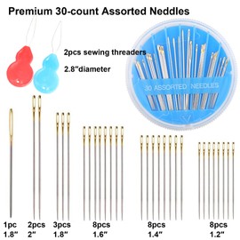 Eketirry 120pcs Premium Hand Sewing Needles，4 Pack 30-Count Assorted Needles for Sewing Repair, 6 Different Sizes Sewing Needles with 2 Threaders (Blue& Black,2)